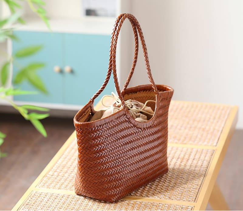 große Damen Schultertasche geflochten Leder für Damen Tote Bag