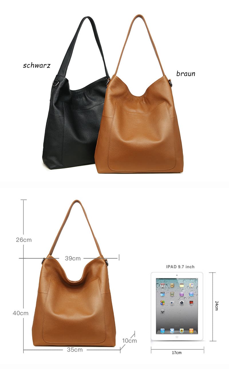 große Leder Schultertasche Damen Ledertasche Umhängetasche schlicht