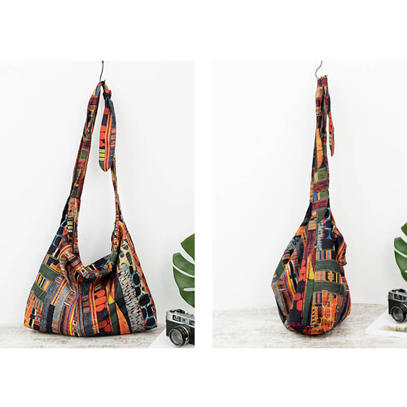 große Schultertasche Damen bunte Umhängetasche aus Polyester Baumwoll Mischgewebe