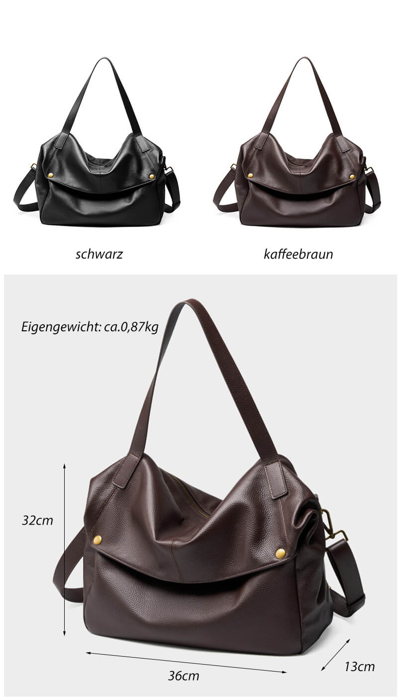 große Schultertasche Damen Leder Umhängetasche in Schwarz und Kaffeebraun