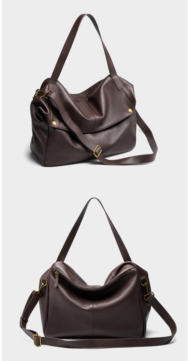 große Schultertasche Damen Leder Umhängetasche in Schwarz und Kaffeebraun