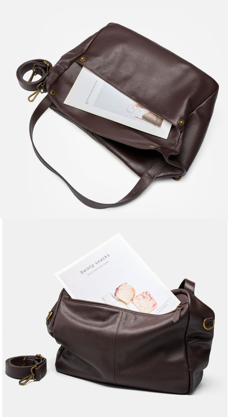 große Schultertasche Damen Leder Umhängetasche in Schwarz und Kaffeebraun