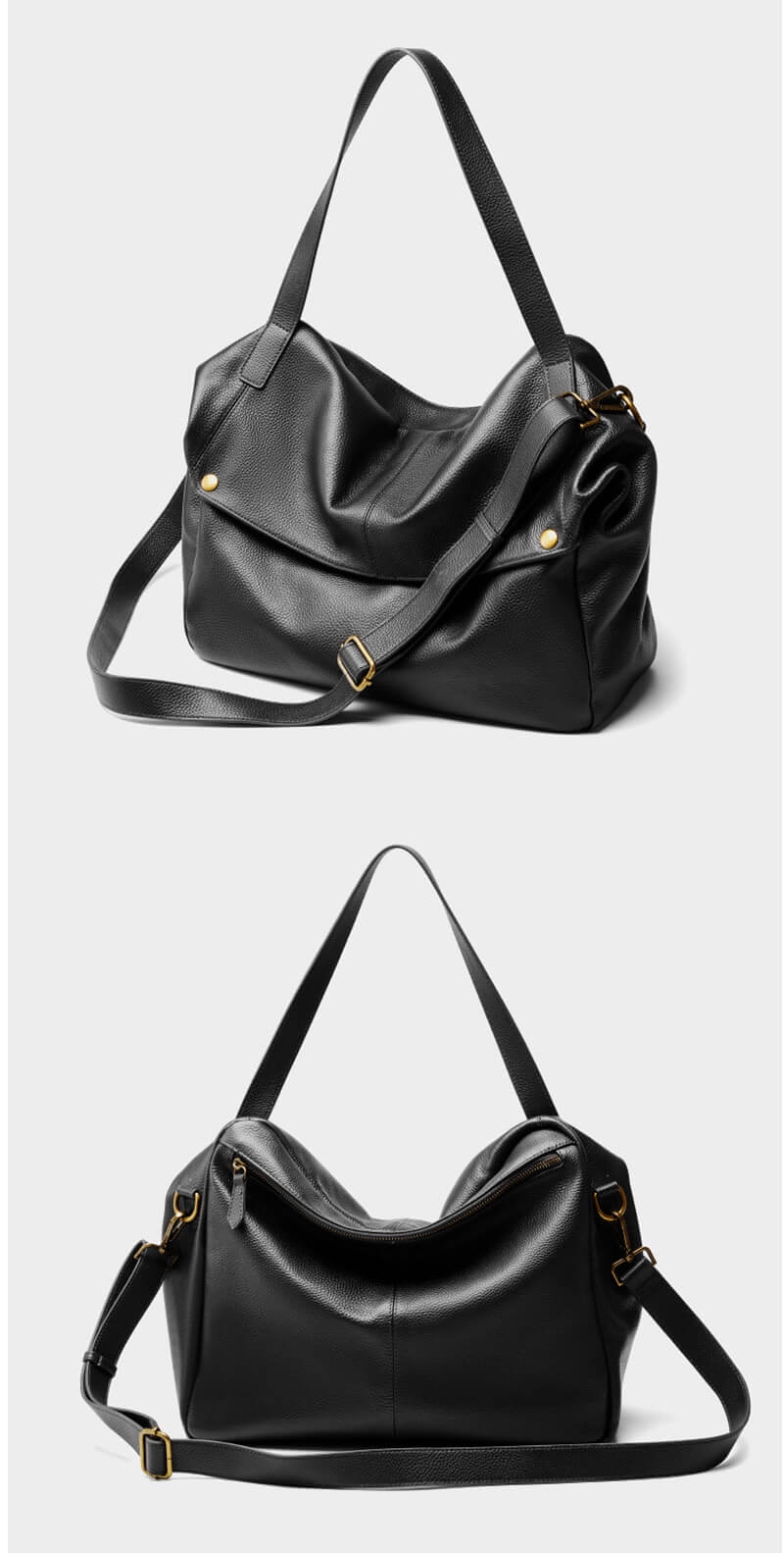 große Schultertasche Damen Leder Umhängetasche in Schwarz und Kaffeebraun