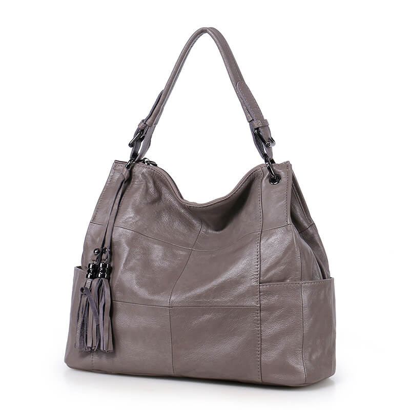 schultertasche damen leder grau
