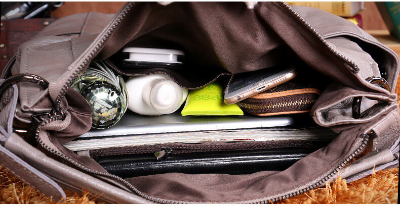 Große Schultertasche Damen weiches Leder Handtasche Umhängetasche mit Viele Fächern