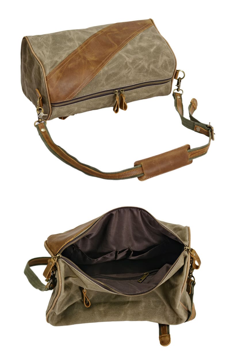 große Umhängetasche Herren gewachstes Canvas und Leder für Reisen Reisetasche