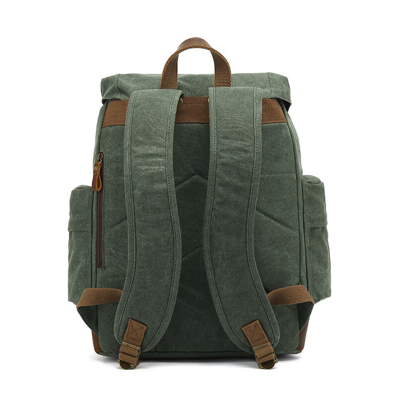 großer Vintage Rucksack gewachstes Canvas Backpack Herren mit Kordelzug
