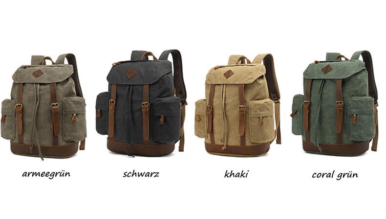 großer Vintage Rucksack gewachstes Canvas Backpack Herren mit Kordelzug