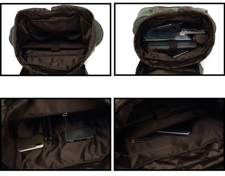 großer Vintage Rucksack gewachstes Canvas Backpack Herren mit Kordelzug