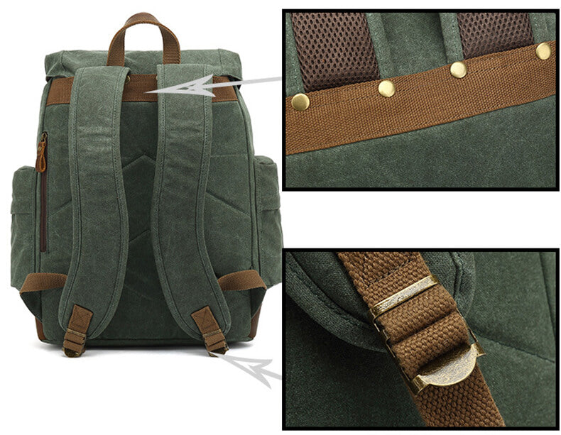 großer Vintage Rucksack gewachstes Canvas Backpack Herren mit Kordelzug