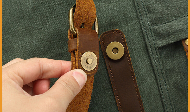 großer Vintage Rucksack gewachstes Canvas Backpack Herren mit Kordelzug