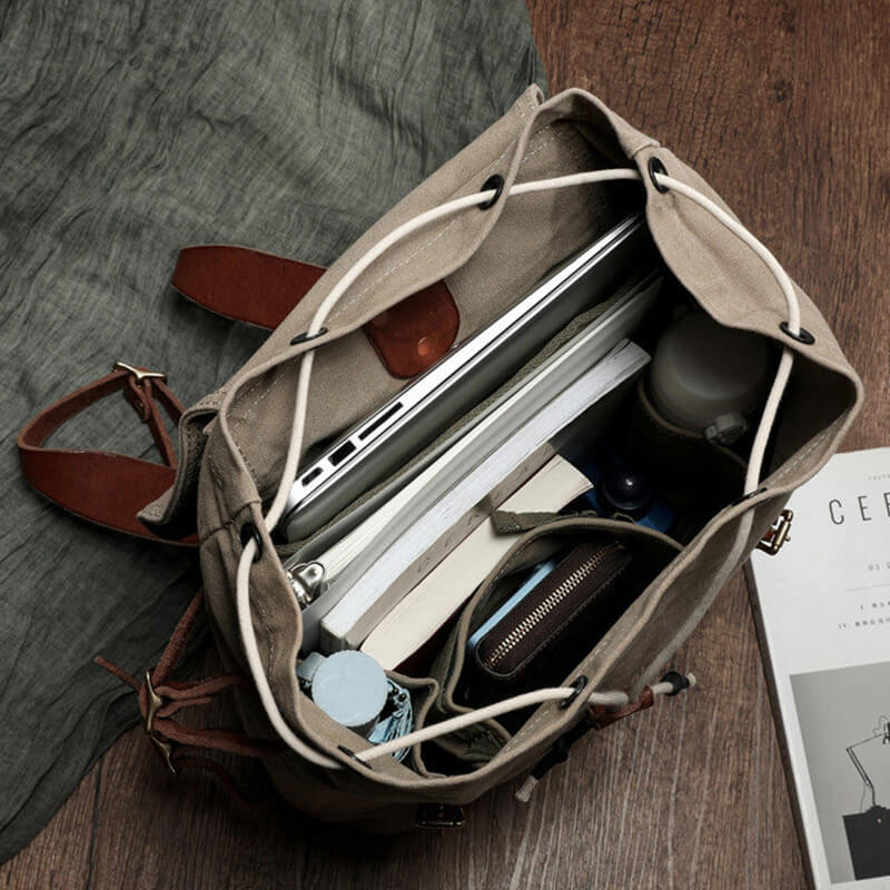 großer Rucksack Herren Canvas für Reisen mit Kodelzug und Laptopfach