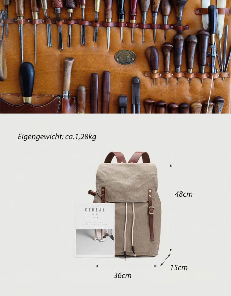 großer Rucksack Herren Canvas für Reisen mit Kodelzug und Laptopfach