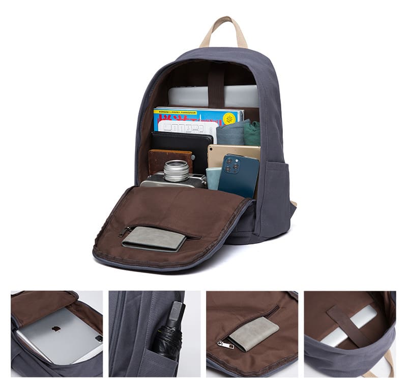 großer Rucksack Herren Canvas für Uni und Reisen mit Laptopfach