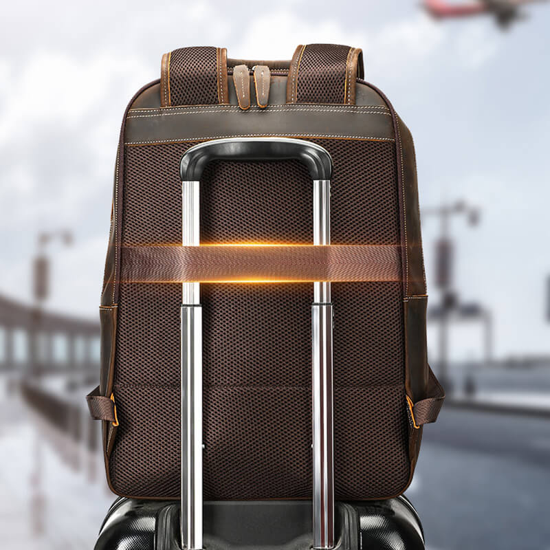 großer Rucksack Herren Crazy Horse Leder Vintage Backpack mit Laptopfach für Geschäftsreise