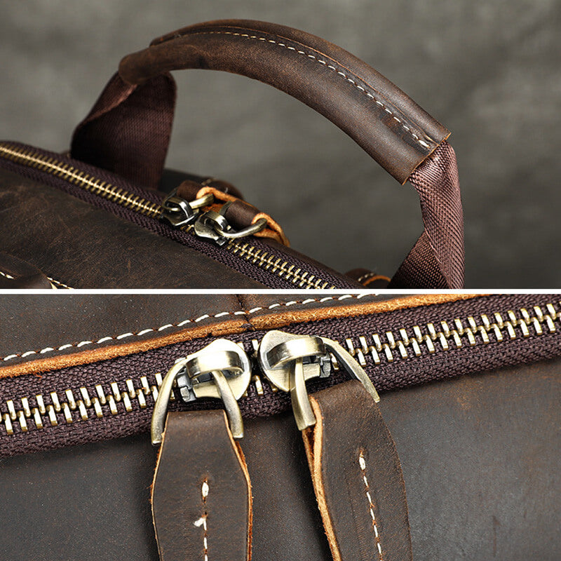 großer Rucksack Herren Crazy Horse Leder Vintage Backpack mit Laptopfach für Geschäftsreise