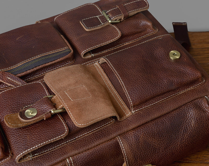 großer Rucksack Herren Leder mit vielen Fächern Vintage