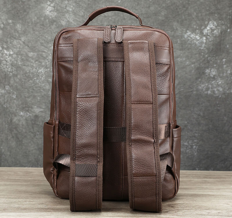 großer Rucksack Herren weiches Leder mit Laptopfach und Seitentaschen für Arbeit und Uni