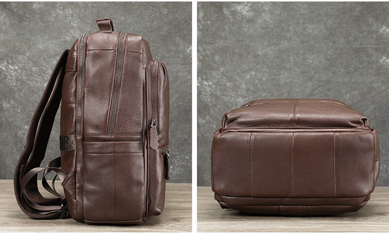 großer Rucksack Herren weiches Leder mit Laptopfach und Seitentaschen für Arbeit und Uni