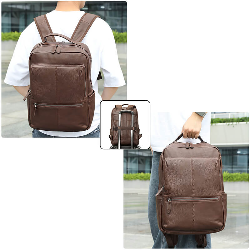 großer Rucksack Herren weiches Leder mit Laptopfach und Seitentaschen für Arbeit und Uni