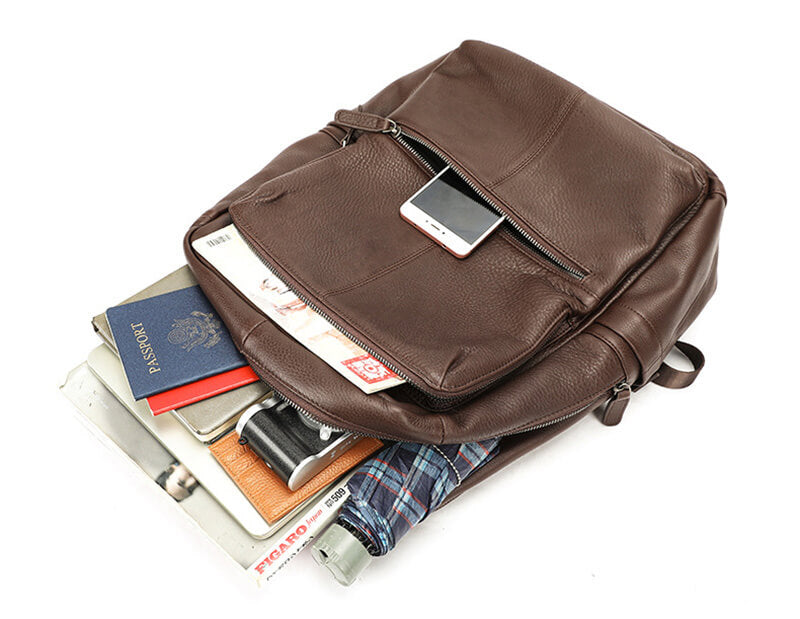 großer Rucksack Herren weiches Leder mit Laptopfach und Seitentaschen für Arbeit und Uni