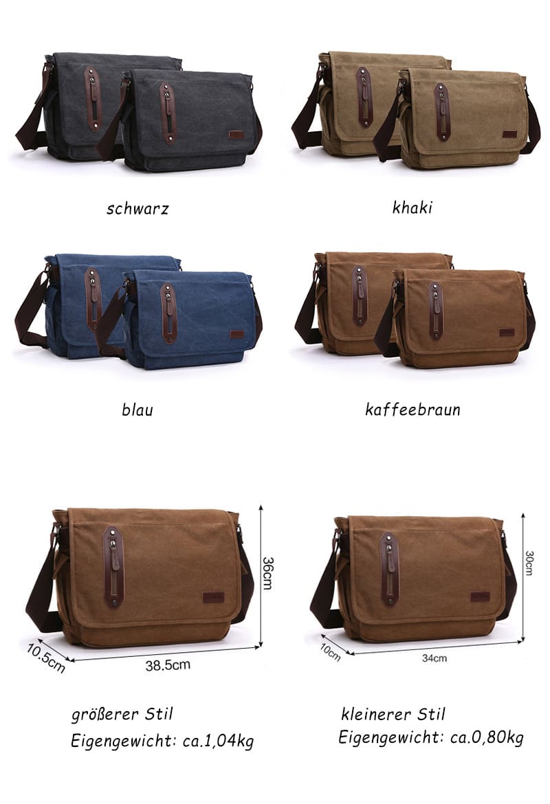 günsitge Umhängetasche Canvas Herren Segeltuch Schule Schultertasche für Uni Männer