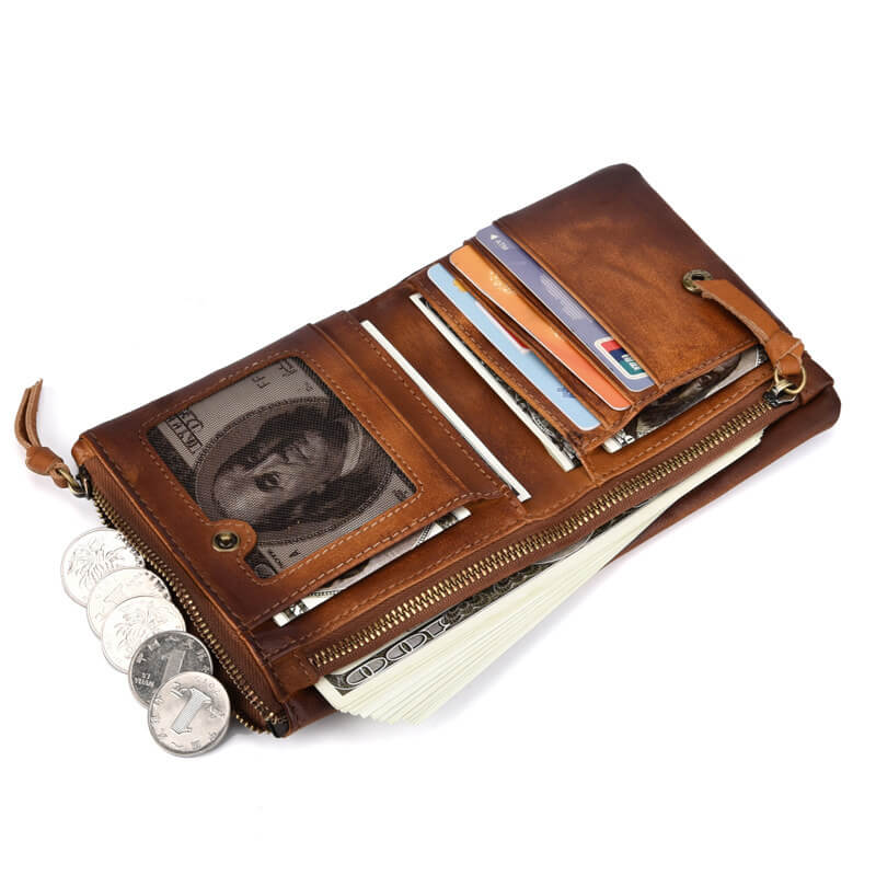 günstige Geldbörse Herren Leder Portemonnaie in der Gesäßtasche mit Münzfach