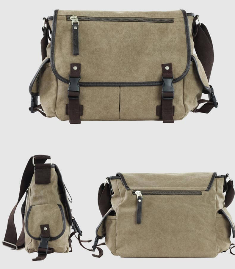 günstige Umhängetasche Herren Segeltuch Canvas Tasche schwarz khaki für Freizeit
