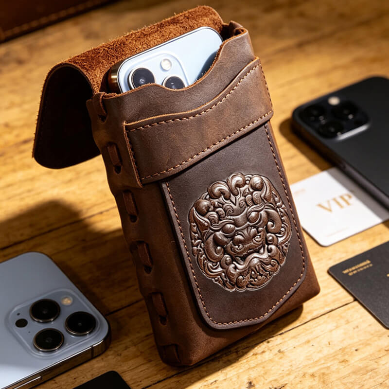 Handy Gürteltasche Herren Leder Vintage Hüfttasche in Braun und Kaffeebraun
