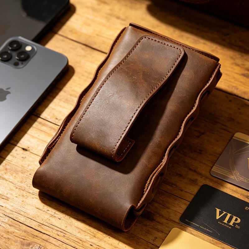 Handy Gürteltasche Herren Leder Vintage Hüfttasche in Braun und Kaffeebraun