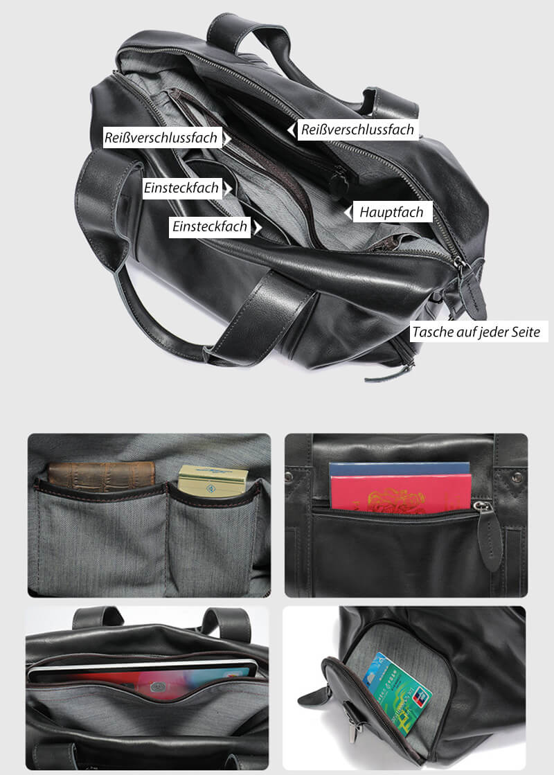 Handtasche Herren Leder große Umhängetasche Reisetasche schwarz