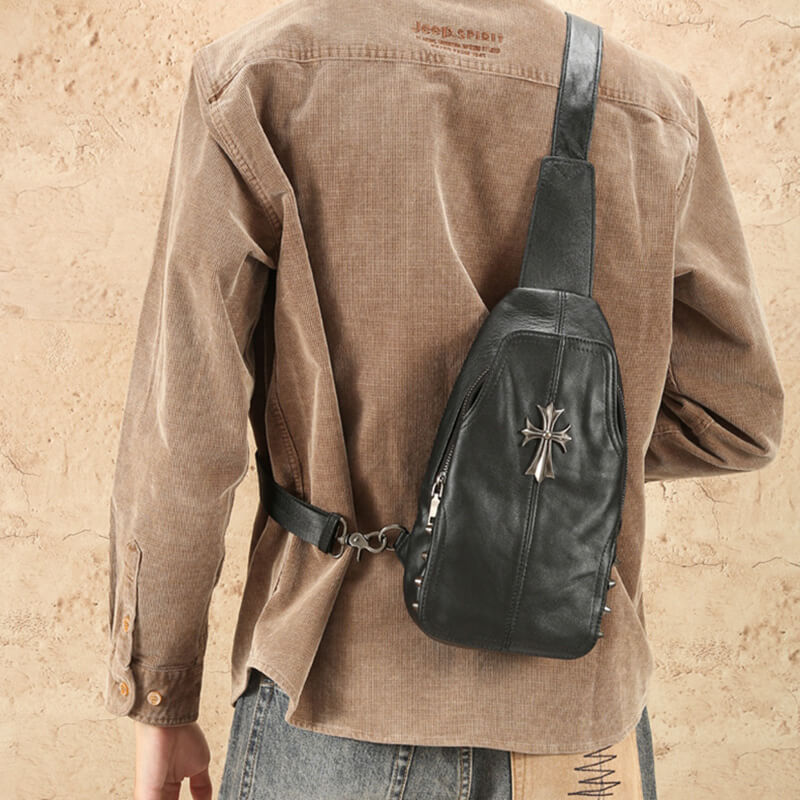 brusttasche herren leder schwarz