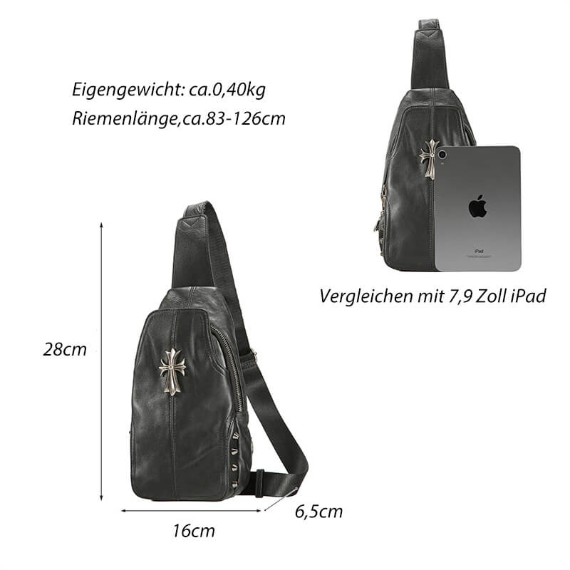 Herren Bauchtasche Leder schwarz Brusttasche Umhängetasche für Freizeit