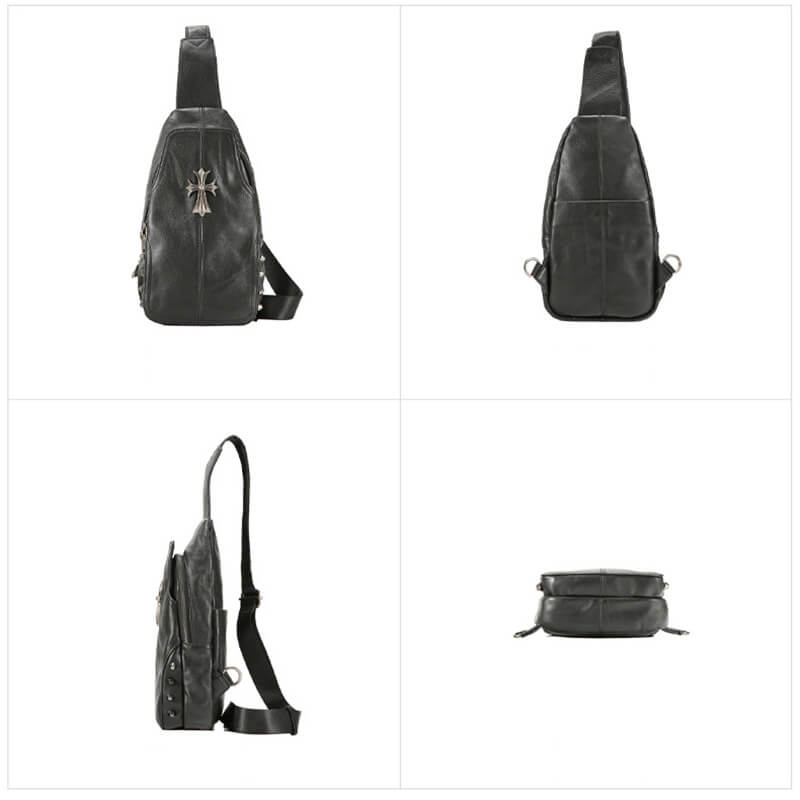 Herren Bauchtasche Leder schwarz Brusttasche Umhängetasche für Freizeit