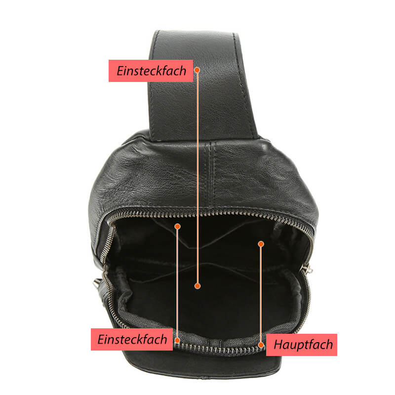 Herren Bauchtasche Leder schwarz Brusttasche Umhängetasche für Freizeit