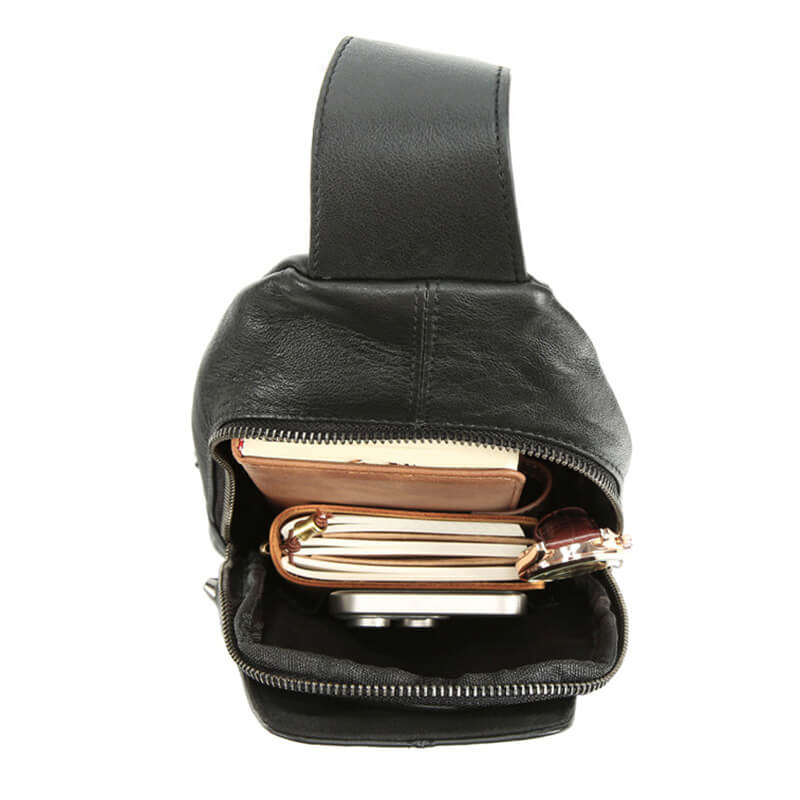 Herren Bauchtasche Leder schwarz Brusttasche Umhängetasche für Freizeit