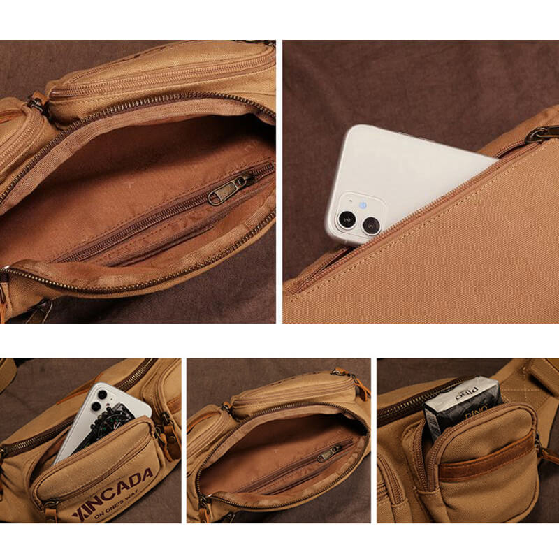 Herren Brusttasche aus Canvas Bauchtasche Hüfttasche für Freizeit in 3 Farben