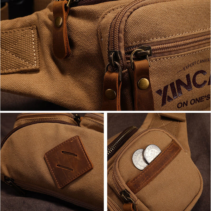 Herren Brusttasche aus Canvas Bauchtasche Hüfttasche für Freizeit in 3 Farben