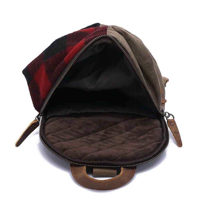 Herren Brusttasche Canvas und Karostoff Umhängetasche Rucksack mi 1 Gurt Armeegrün