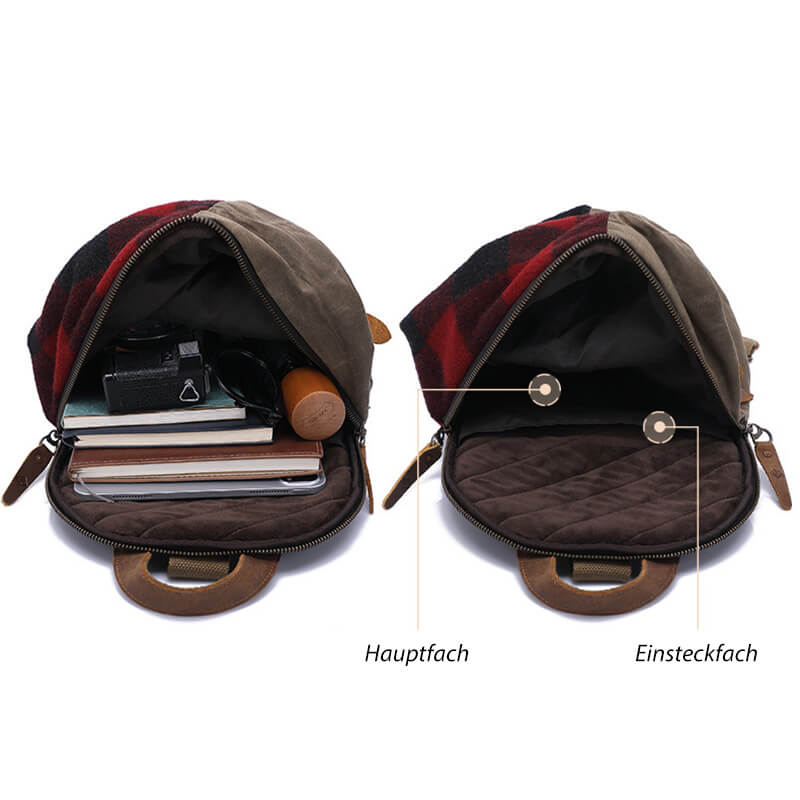 Herren Brusttasche Canvas und Karostoff Umhängetasche Rucksack mi 1 Gurt Armeegrün