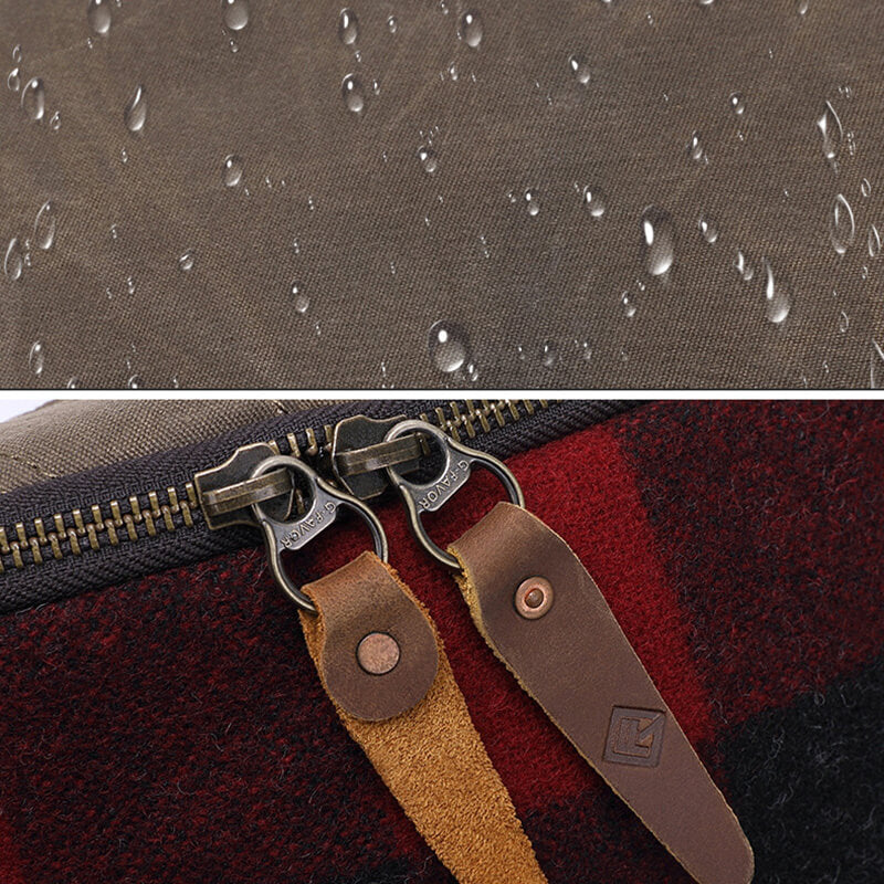 Herren Brusttasche Canvas und Karostoff Umhängetasche Rucksack mi 1 Gurt Armeegrün