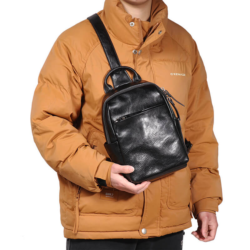 brusttasche herren leder schwarz