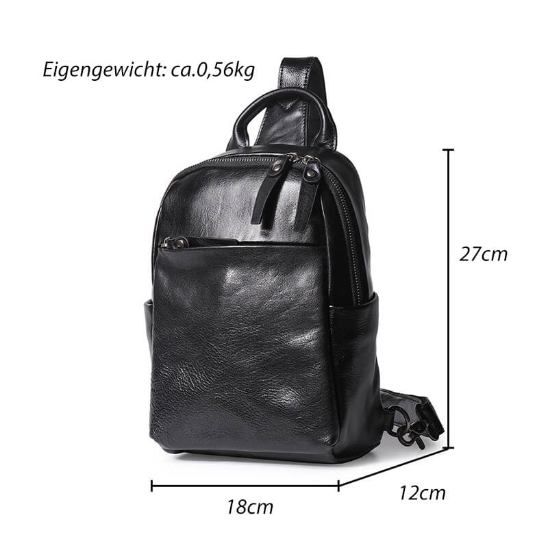 Herren Brusttasche Leder Bauchtasche Umhängetasche schwarz