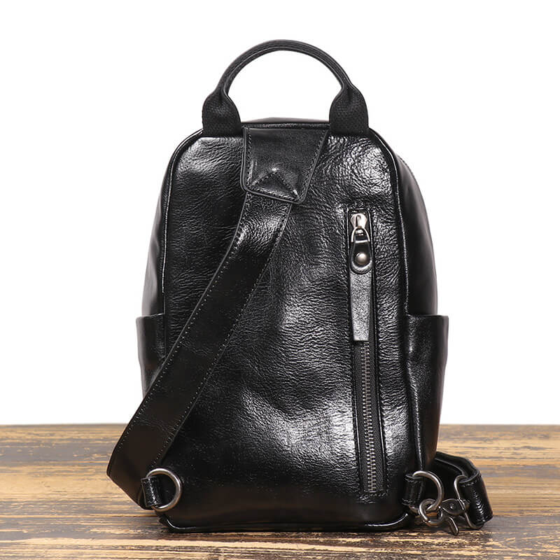 Herren Brusttasche Leder Bauchtasche Umhängetasche schwarz