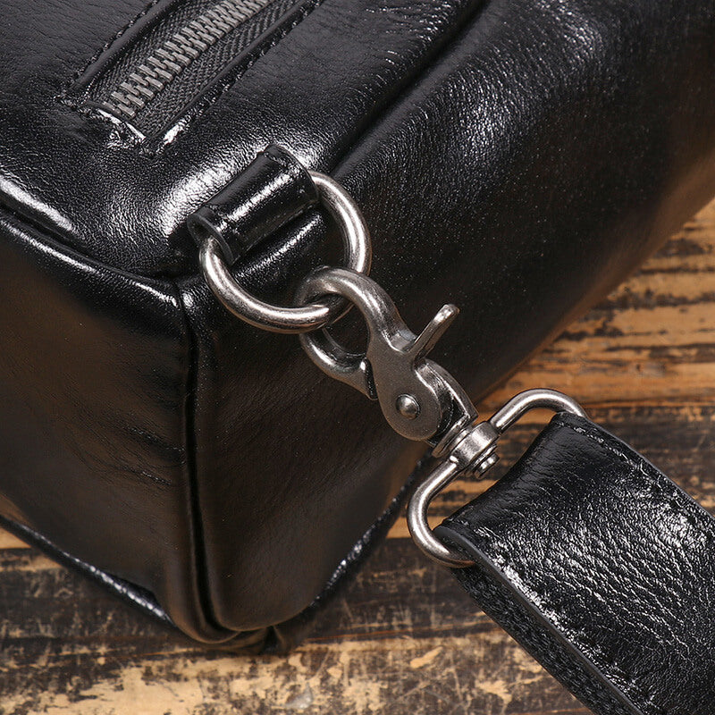 Herren Brusttasche Leder Bauchtasche Umhängetasche schwarz