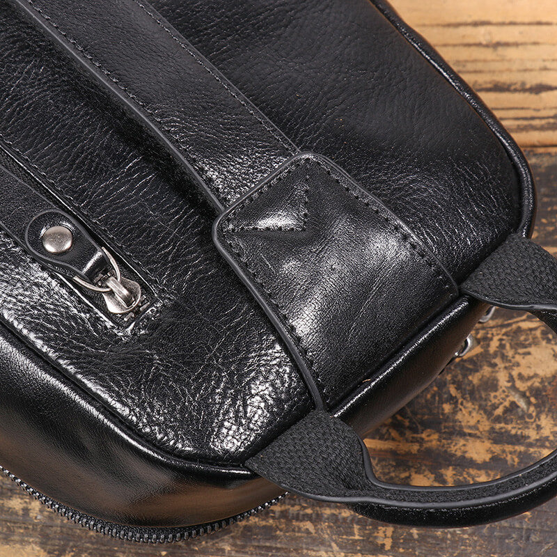 Herren Brusttasche Leder Bauchtasche Umhängetasche schwarz