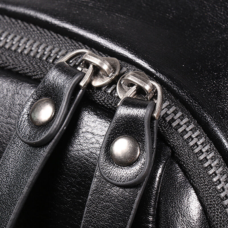 Herren Brusttasche Leder Bauchtasche Umhängetasche schwarz