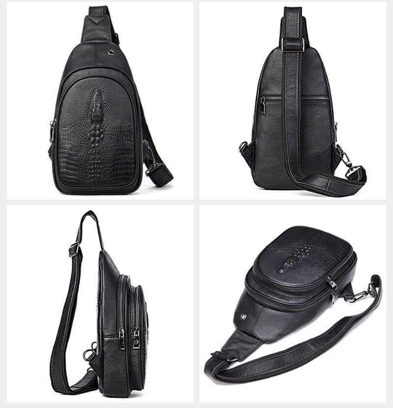 Herren Brusttasche Leder Krokodil Muster Sling Bag