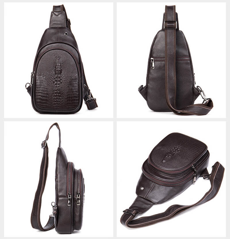 Herren Brusttasche Leder Krokodil Muster Sling Bag
