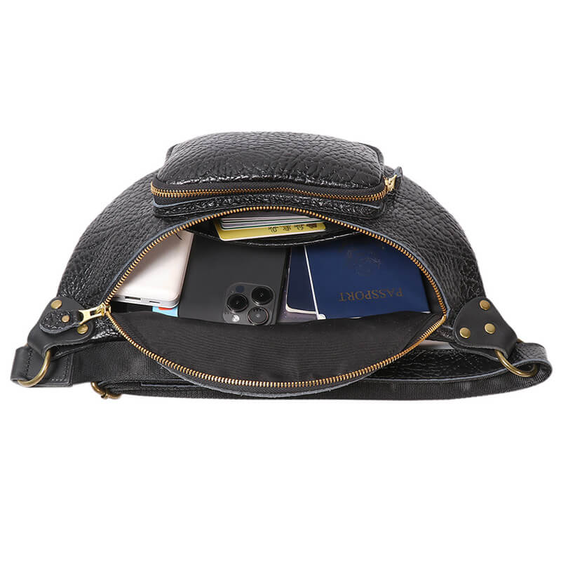 Herren Brusttasche Leder schwarz Bauchtasche Crossbody Tasche Sling Bag